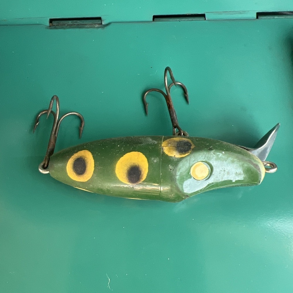 Frog Pattern Midget River Runt Style Vintage Wood Crankbait 3" Fishing Lure